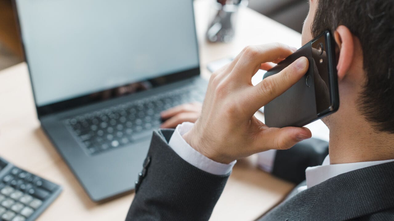 Office Desktop With Laptop Business Man